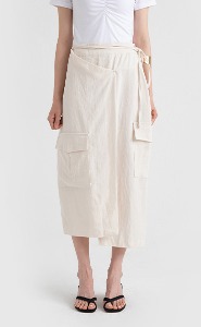kitch cargo wrap detail long skirt (2colors)